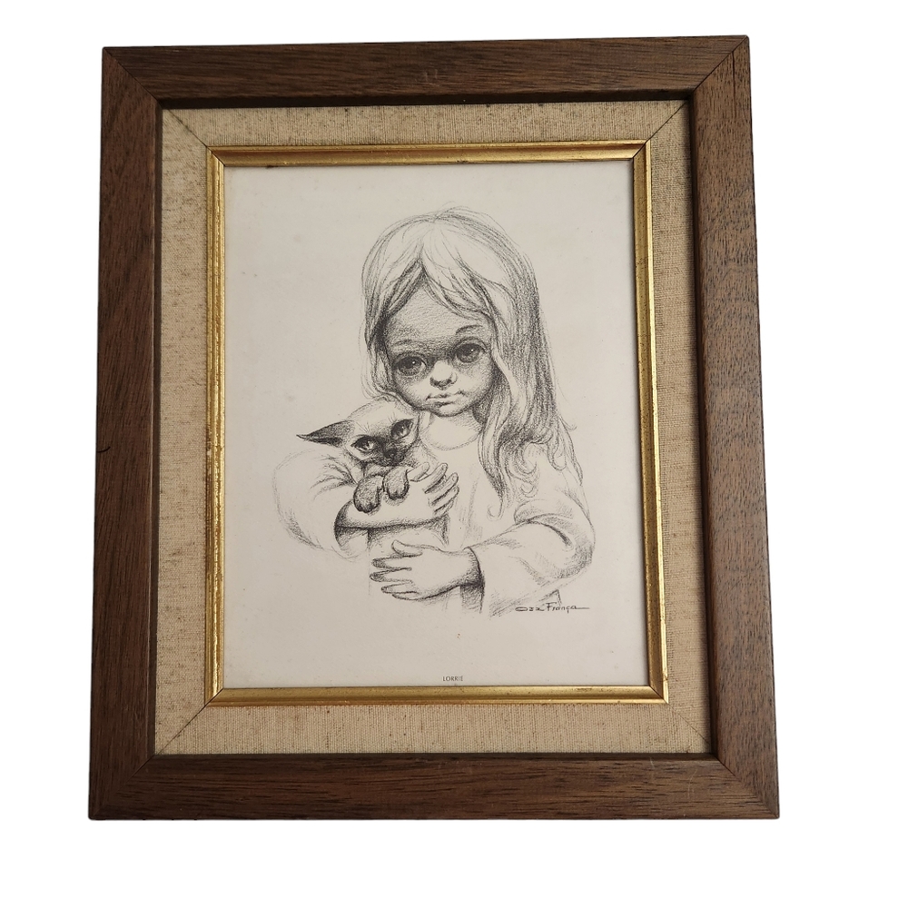 Vintage Ozz Franca Laurrie Big Eye Girl Cat Framed Print